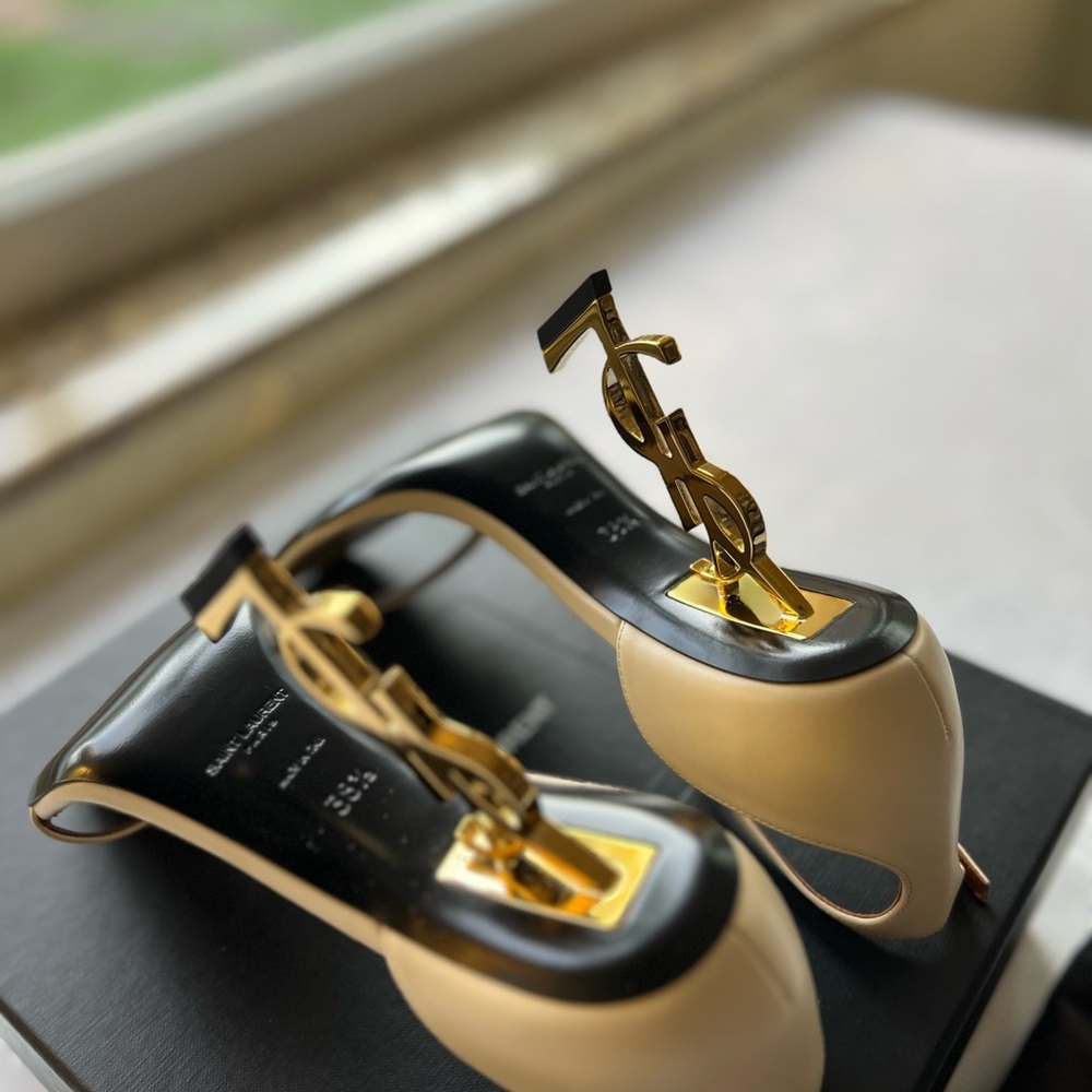 Saint Laurent Beige Ankle Strap Heels, NWB - Picture 4 of 16